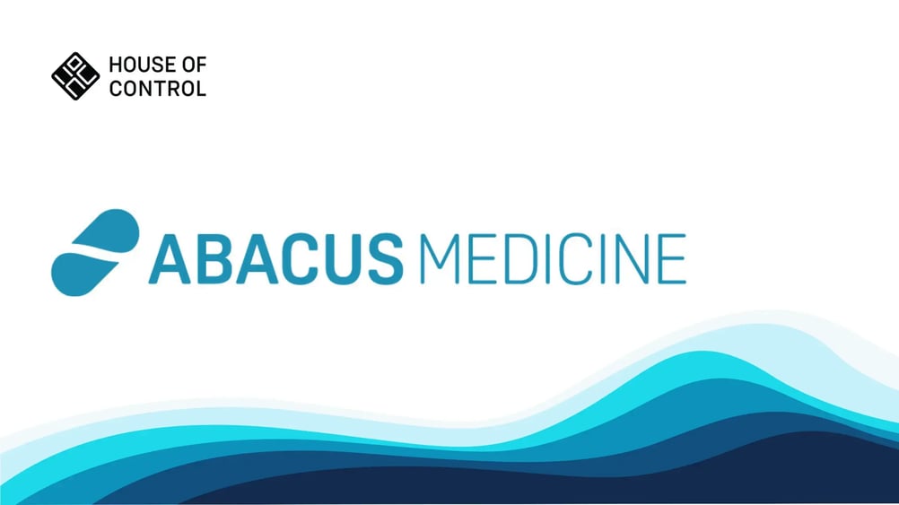 Abacus Medicine-logotypen med en våg i botten och en House of Control-logotyp i det övre högra hörnet