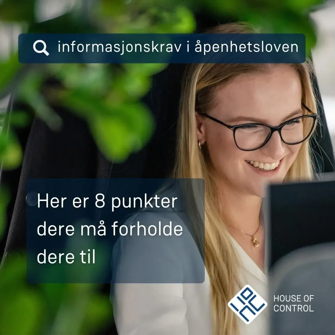 Dame med briller som ser på PC-skjerm - Tekst: Her er 8 punkter dere må forholde dere til